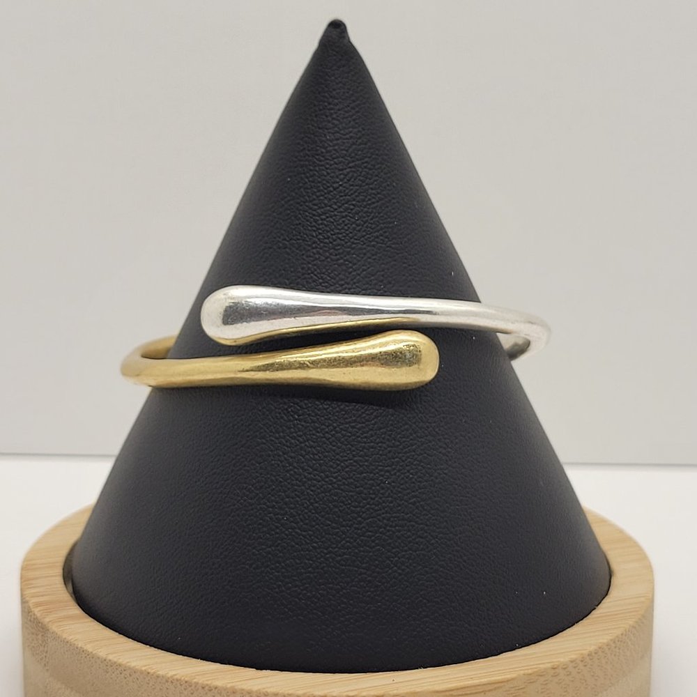 Lucky Brand Two-Tone Silver & Gold Plate Spring Close Bangle Bracelet NWT